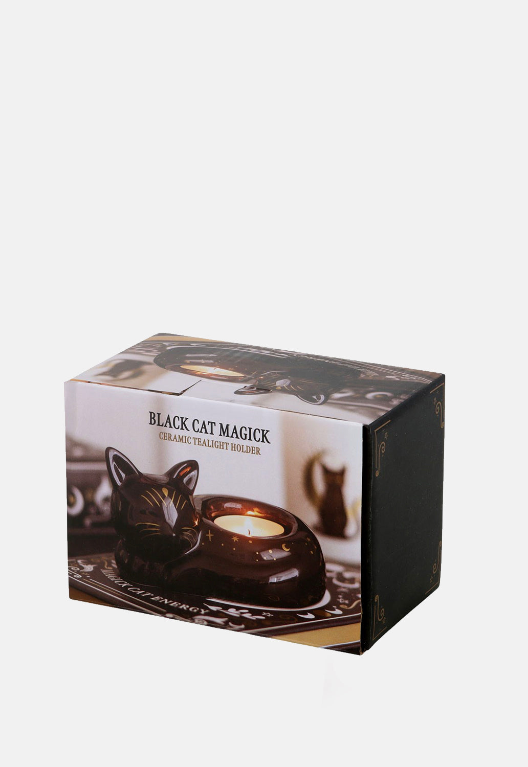 Black Cat Magick Curled Cat Tealight Holder