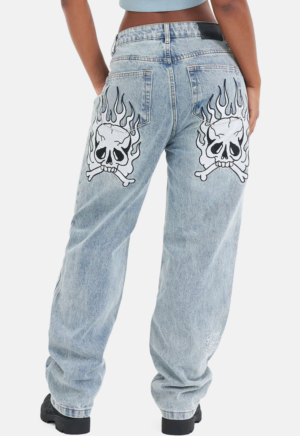Flaming Skull Relax Denim Jeans