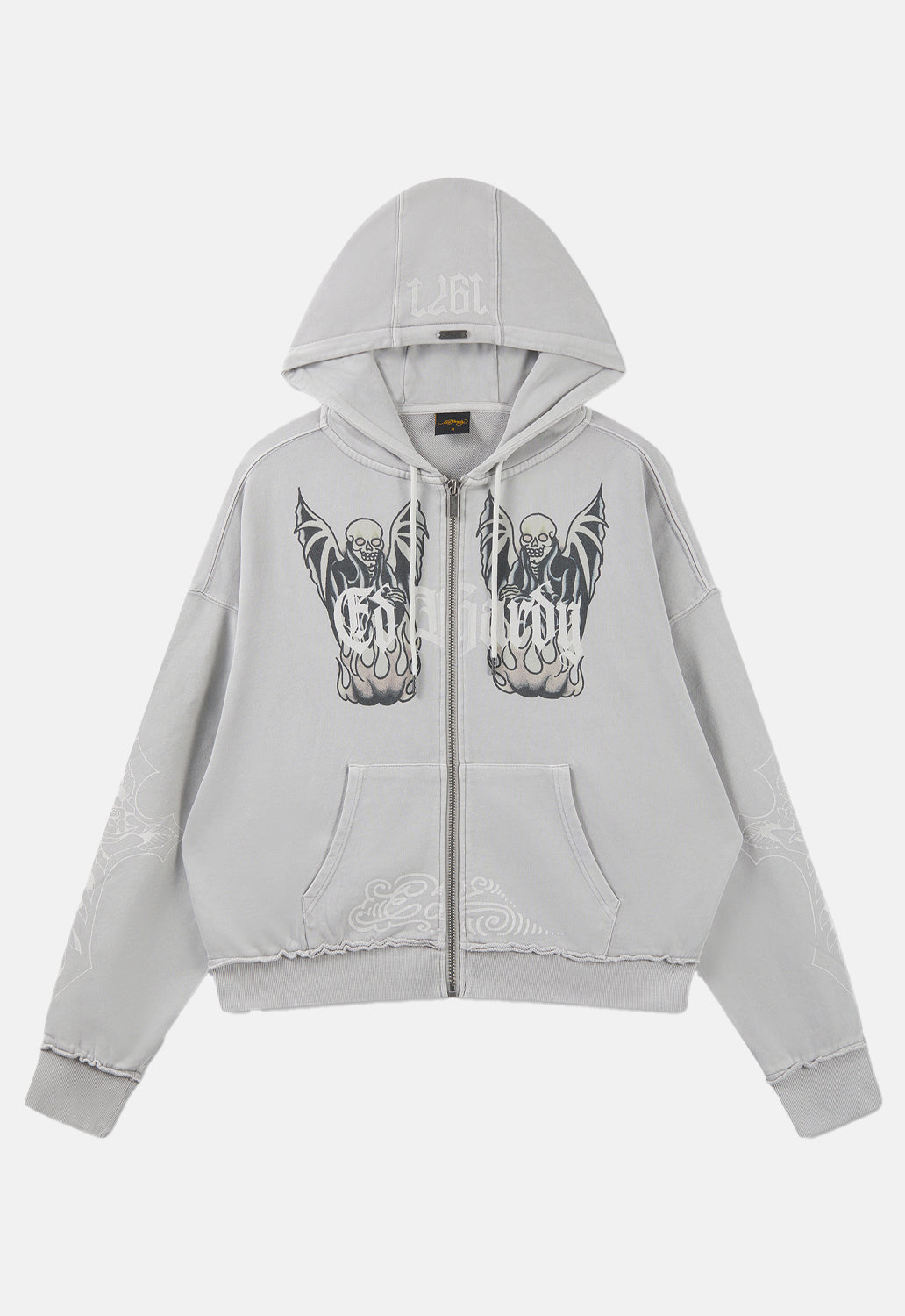 Gothic Skull Boxy Zip Hoodie