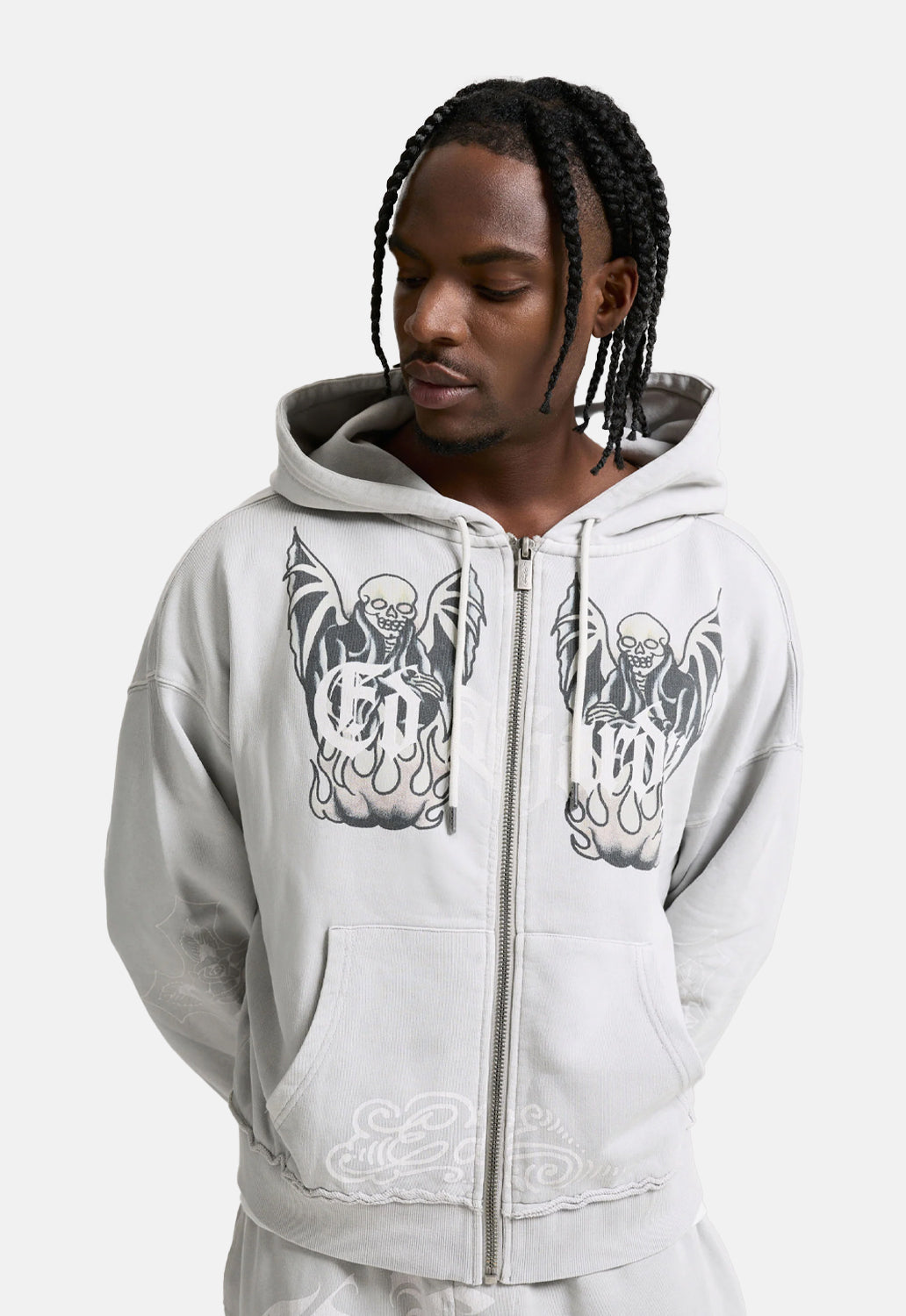 Gothic Skull Boxy Zip Hoodie