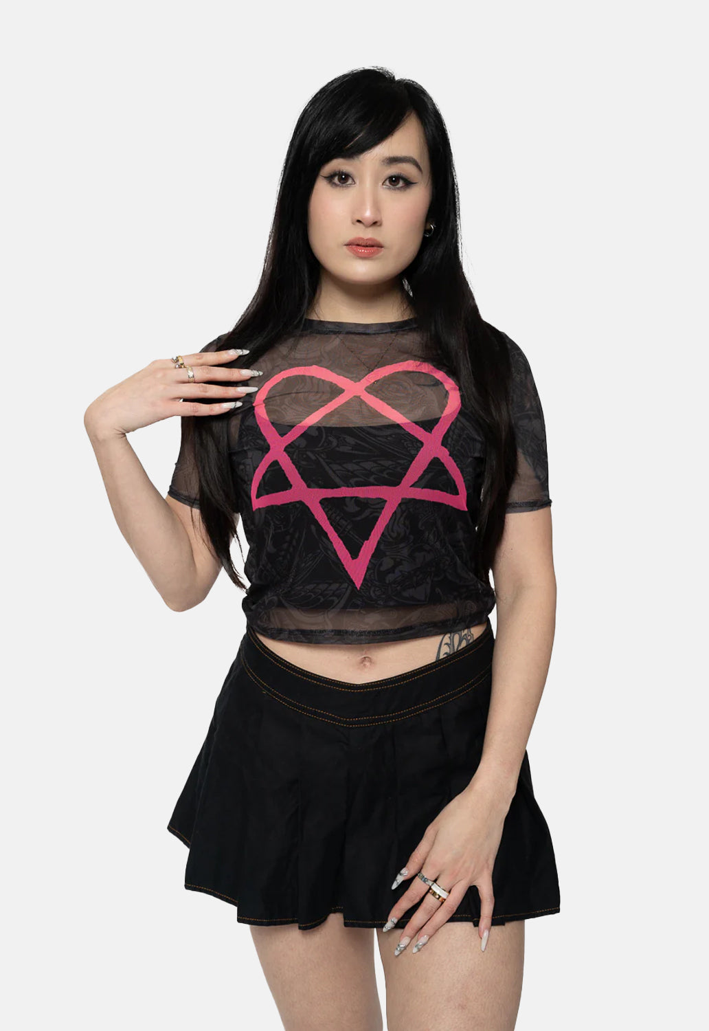 Pink Heartagram Mesh Crop Top