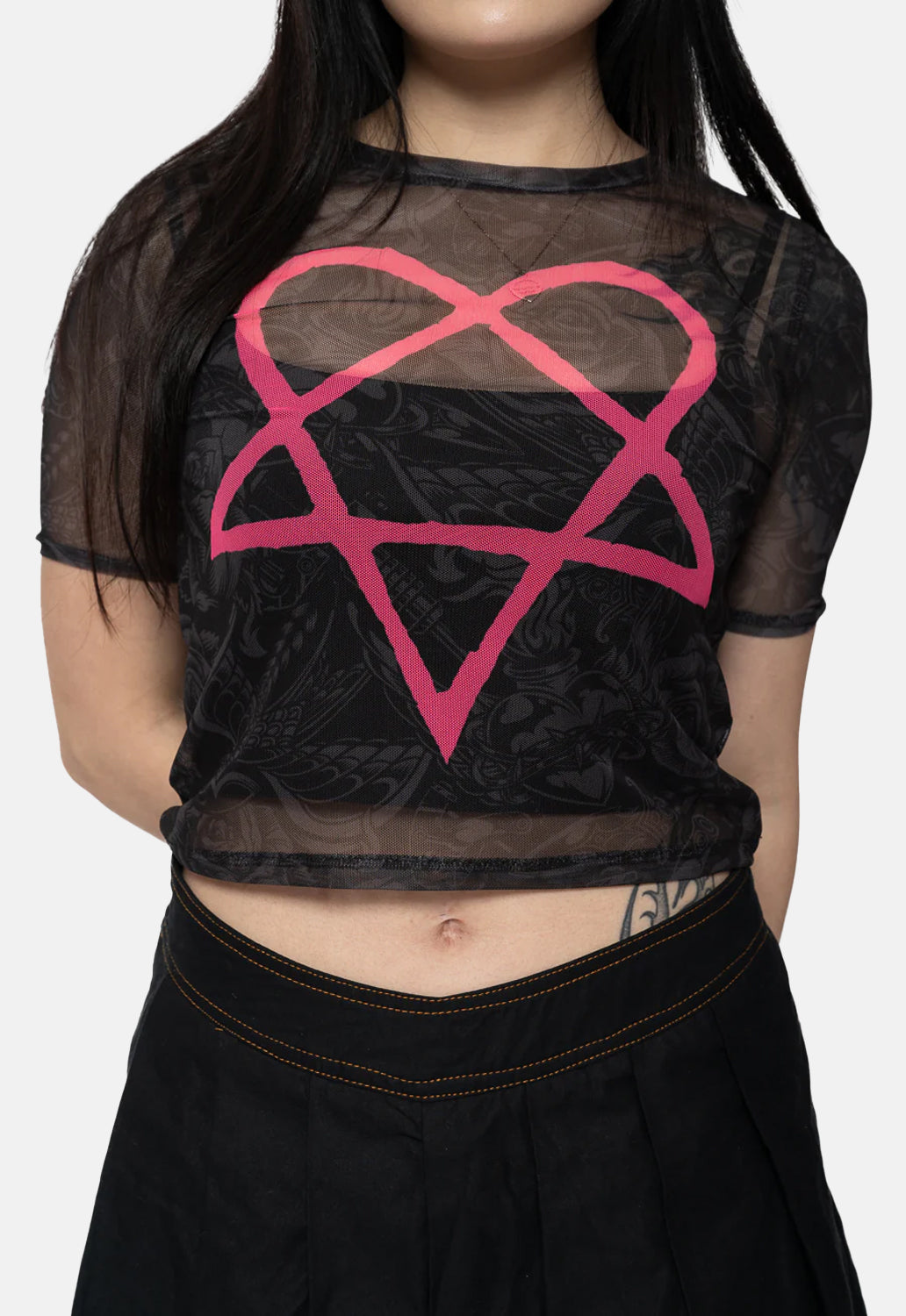 Pink Heartagram Mesh Crop Top