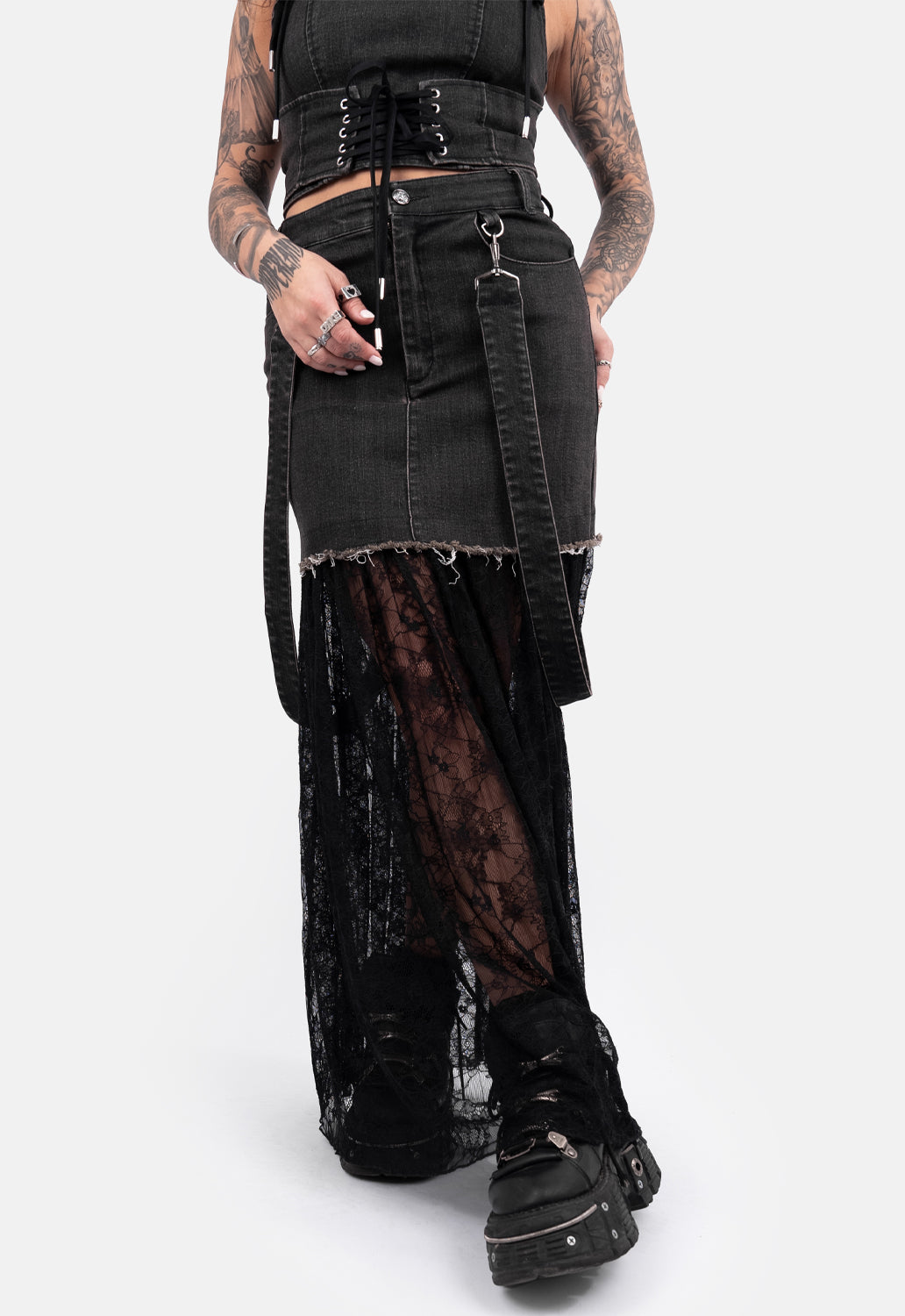 Josephine Denim & Lace Skirt
