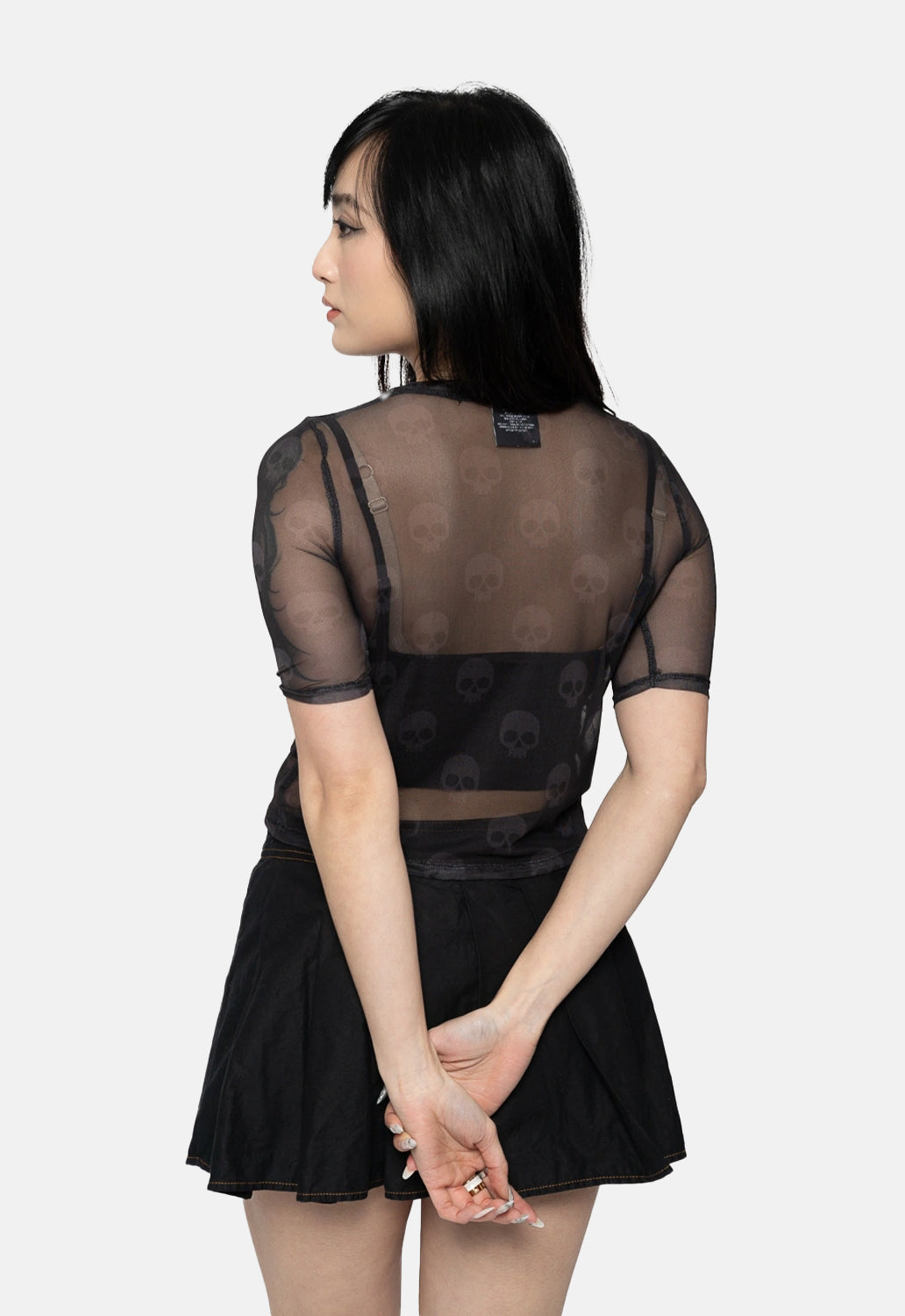 Orange Logo & Skull Mesh Crop Top