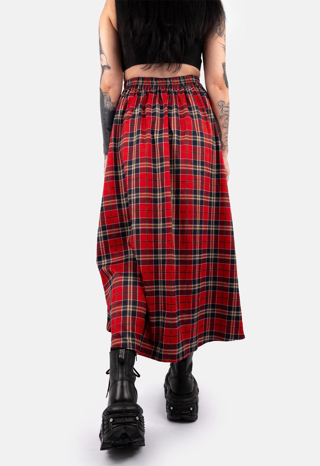 Rave Dip Hem Check Maxi Skirt