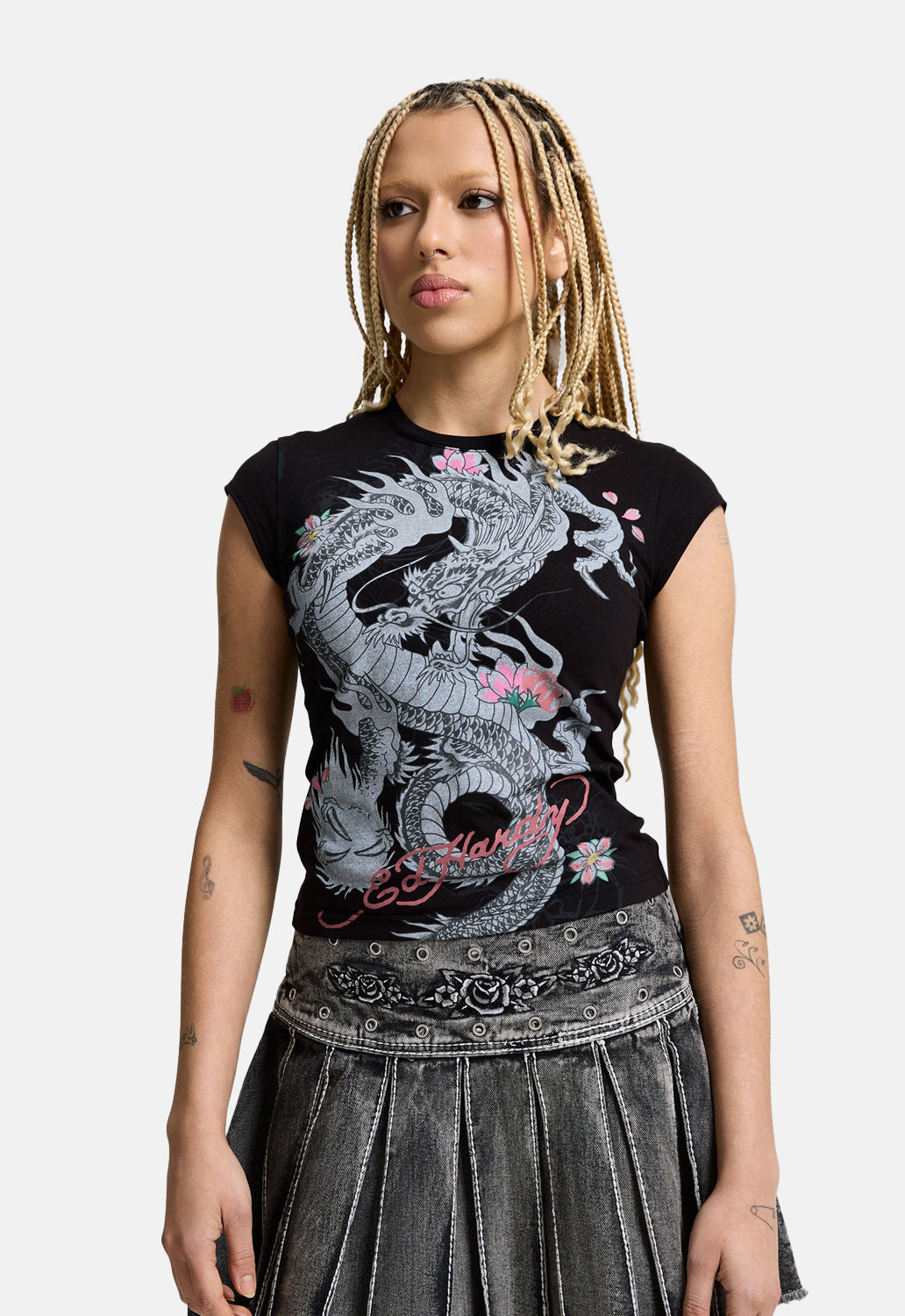 Dragon Floral Cap Sleeve Tee