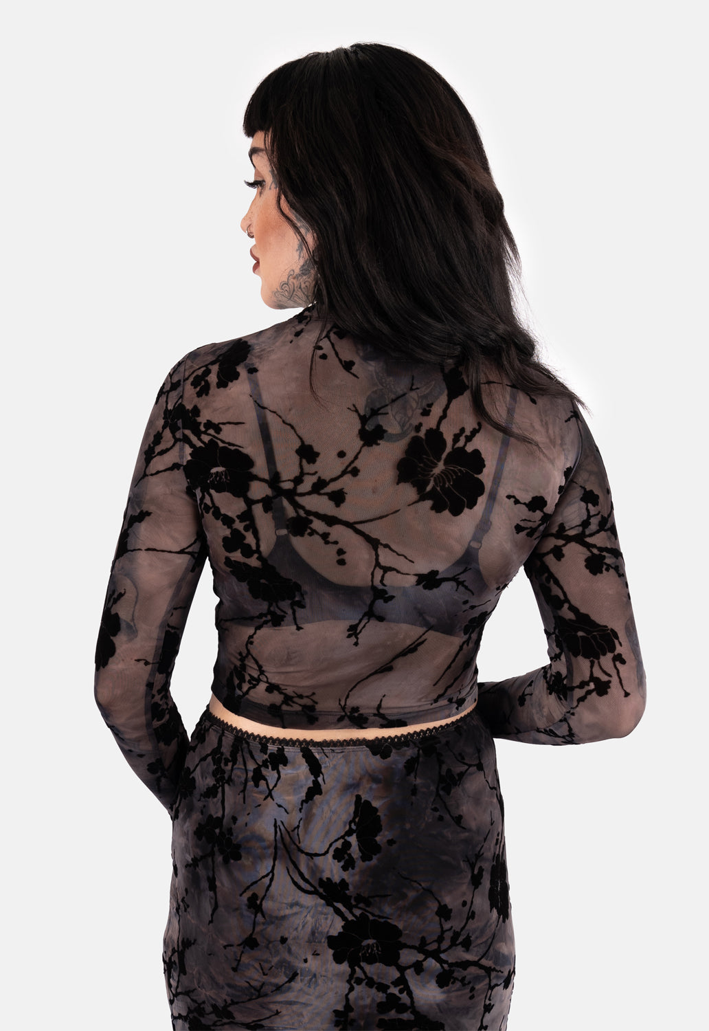 Sage High Neck Flocked Top