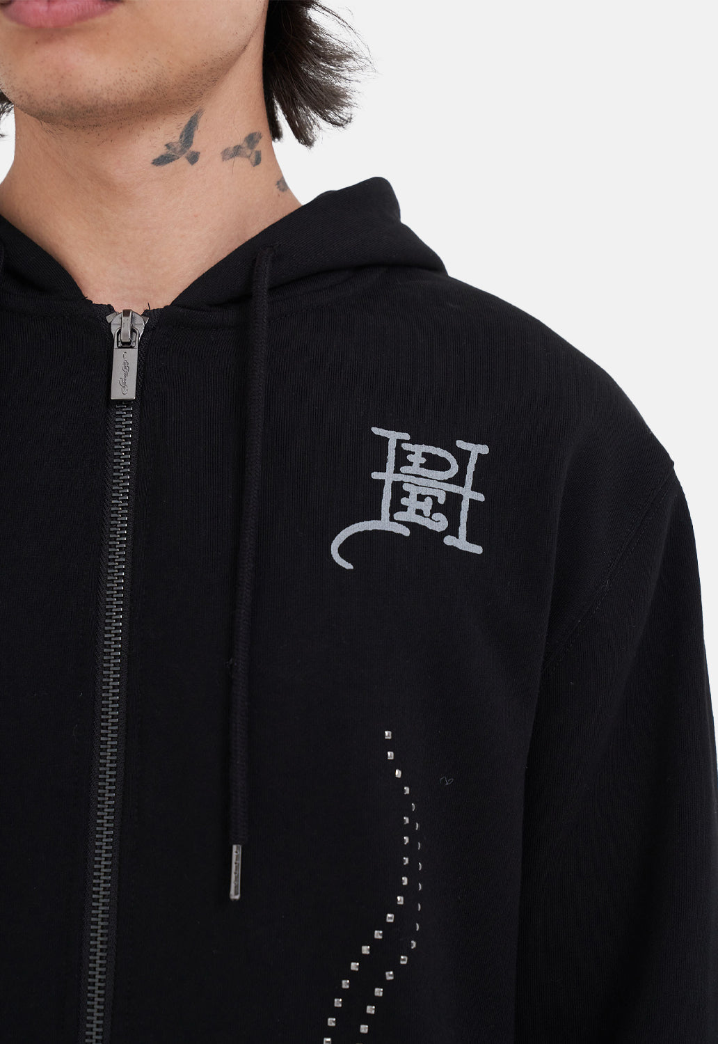 Metal Stud Detail Zip Hoodie