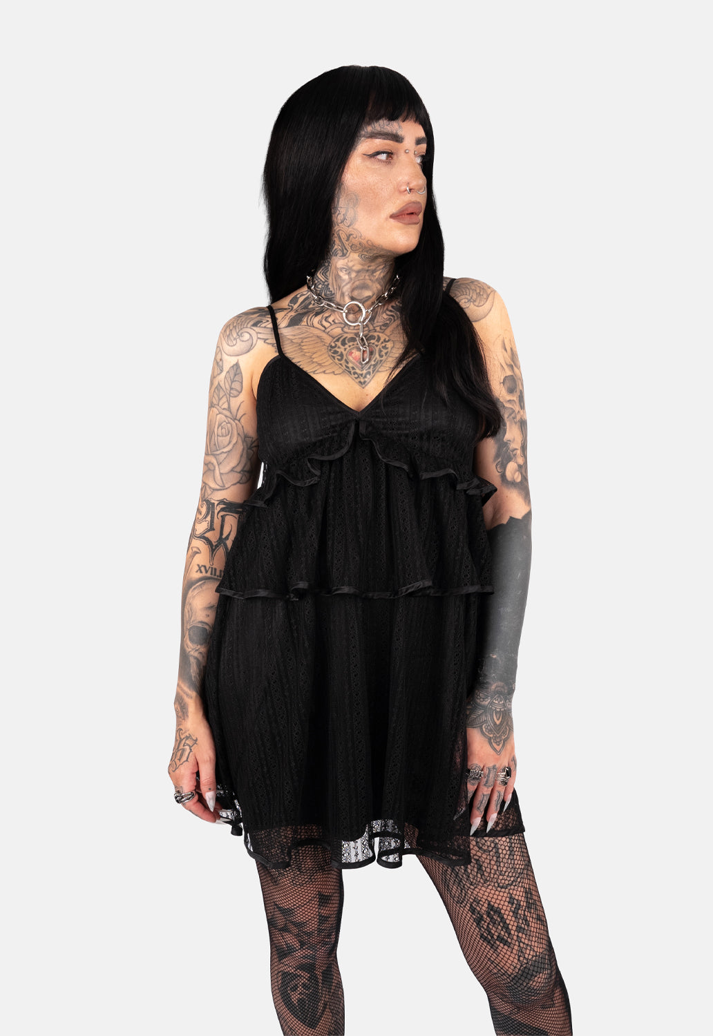 Xanthe Lace Tiered Mini Dress