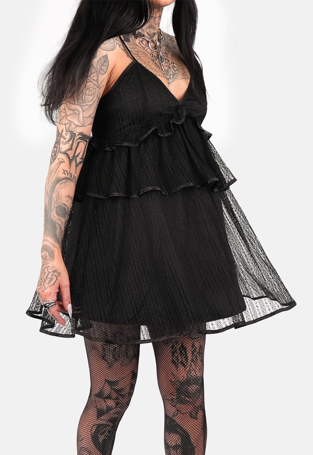 Xanthe Lace Tiered Mini Dress