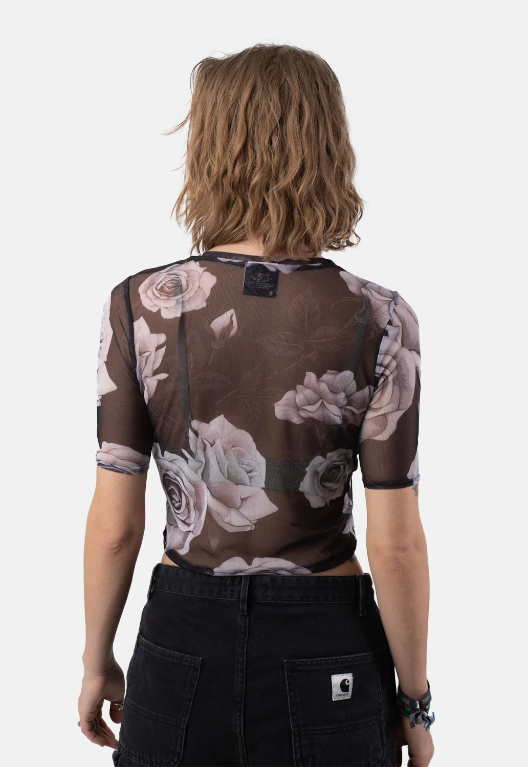 Logo & Roses Mesh Crop Top