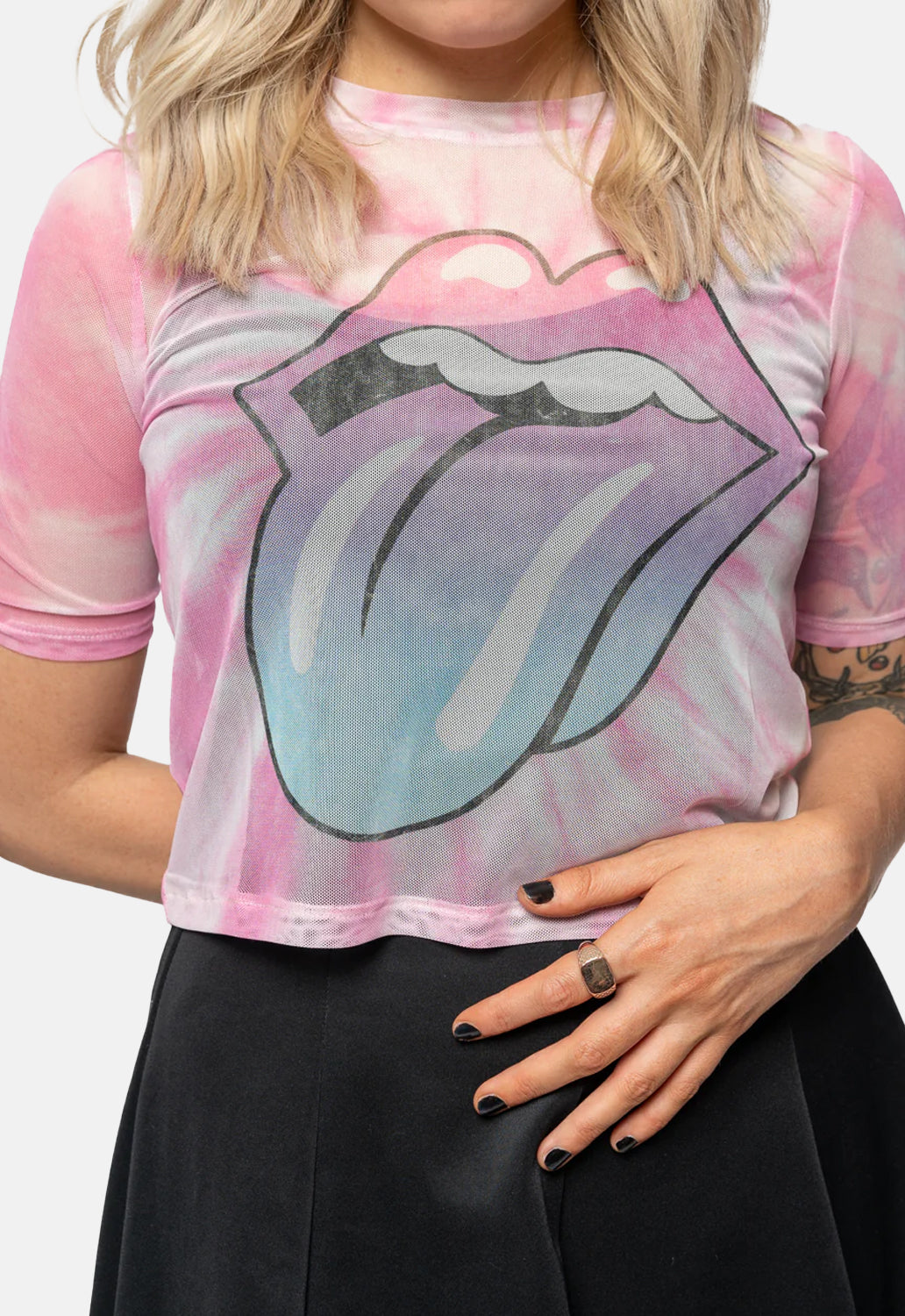 Gradient Tongue Mesh Crop Top
