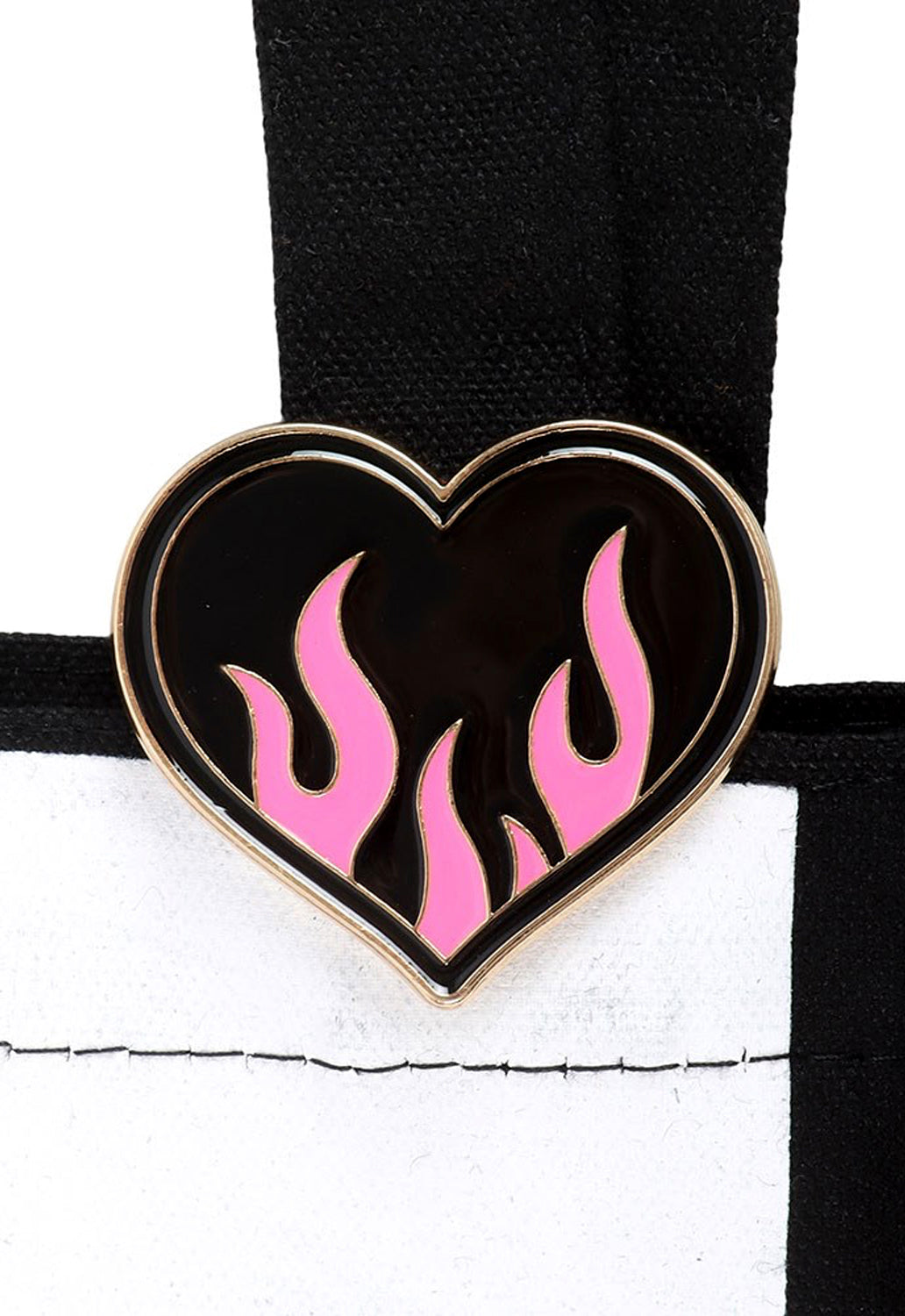 Checkered Pin Badge Tote Bag