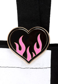 Checkered Pin Badge Tote Bag