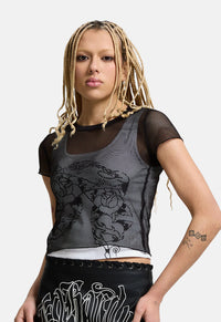 Double Layer Climbing Rose Mesh Tee