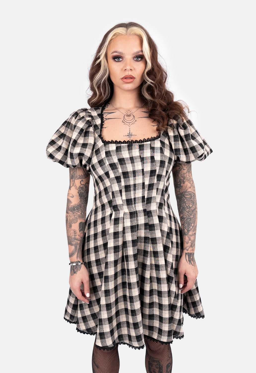 Darcey Check Puff Mini Dress