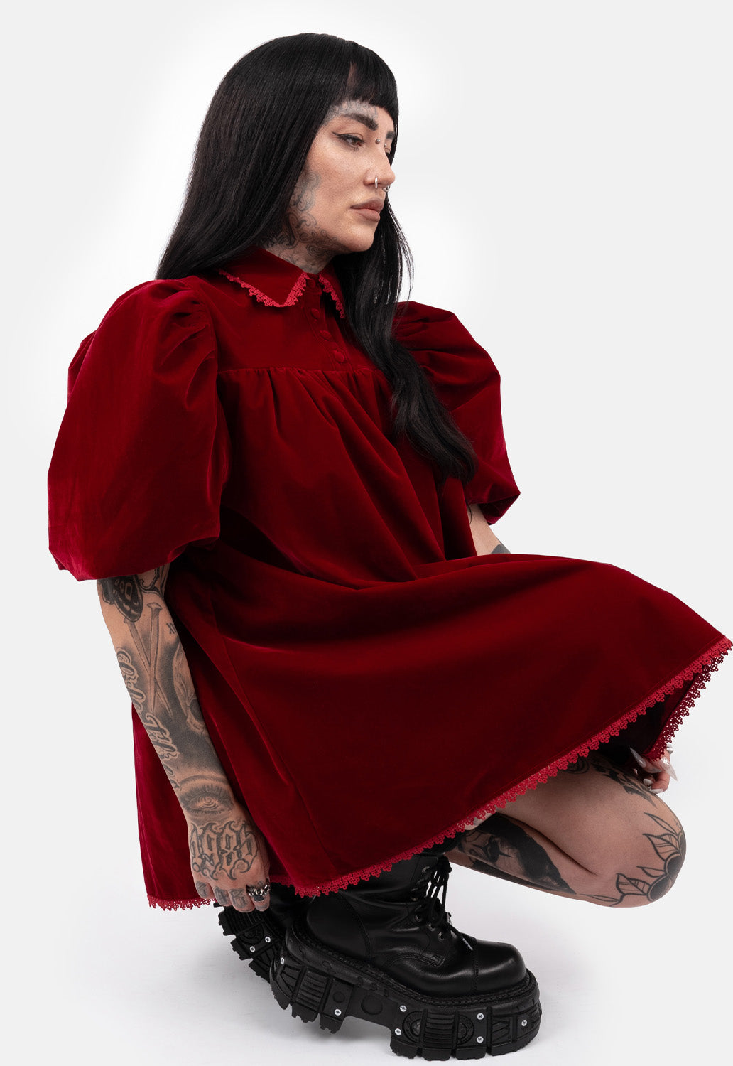 Esme Velvet Baby Doll Mini Dress