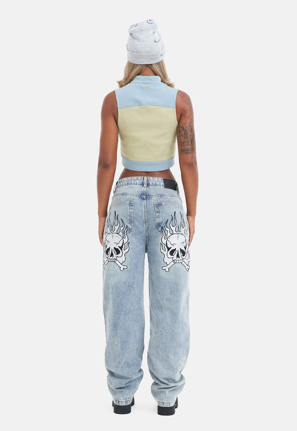 Flaming Skull Relax Denim Jeans