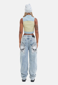 Flaming Skull Relax Denim Jeans