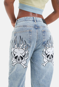 Flaming Skull Relax Denim Jeans