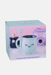 Mint Green Cauldron Mug With Wand Stirrer