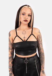 Morgana Strap Cropped PU Top