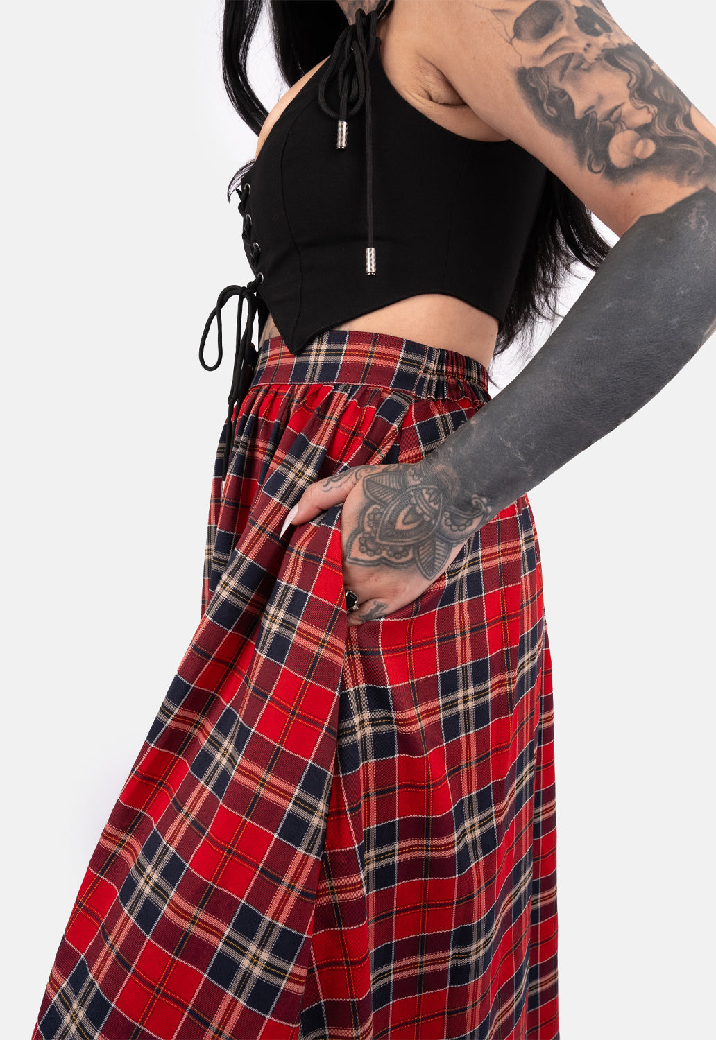 Rave Dip Hem Check Maxi Skirt