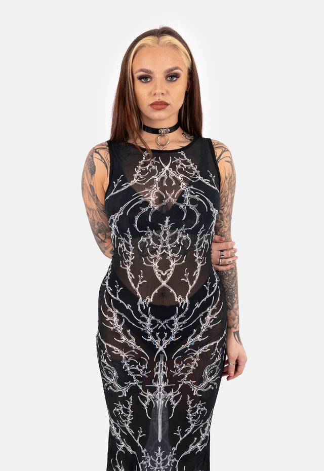 Raven Mesh Midaxi Dress