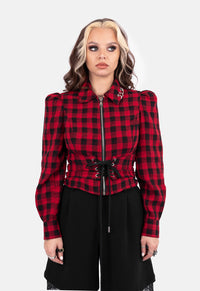 Rebel Lace Check Crop Long Sleeved Top