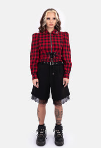 Rebel Lace Check Crop Long Sleeved Top