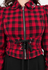 Rebel Lace Check Crop Long Sleeved Top