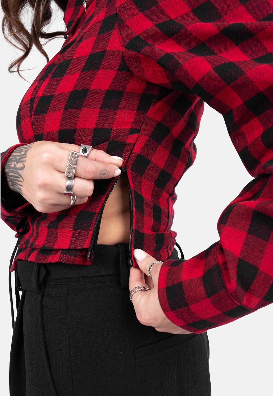 Rebel Lace Check Crop Long Sleeved Top