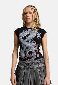 Dragon Floral Cap Sleeve Tee