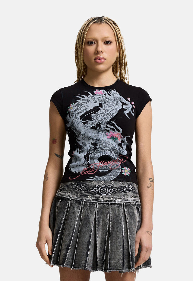 Dragon Floral Cap Sleeve Tee
