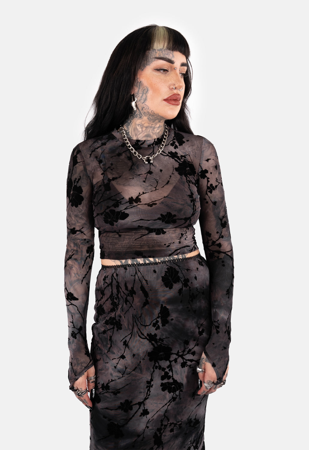 Sage High Neck Flocked Top