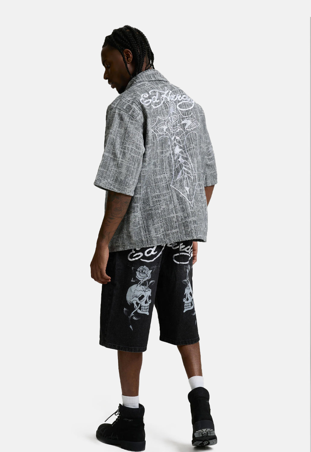 Skull Rose Relaxed Jorts