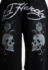 Skull Rose Relaxed Jorts