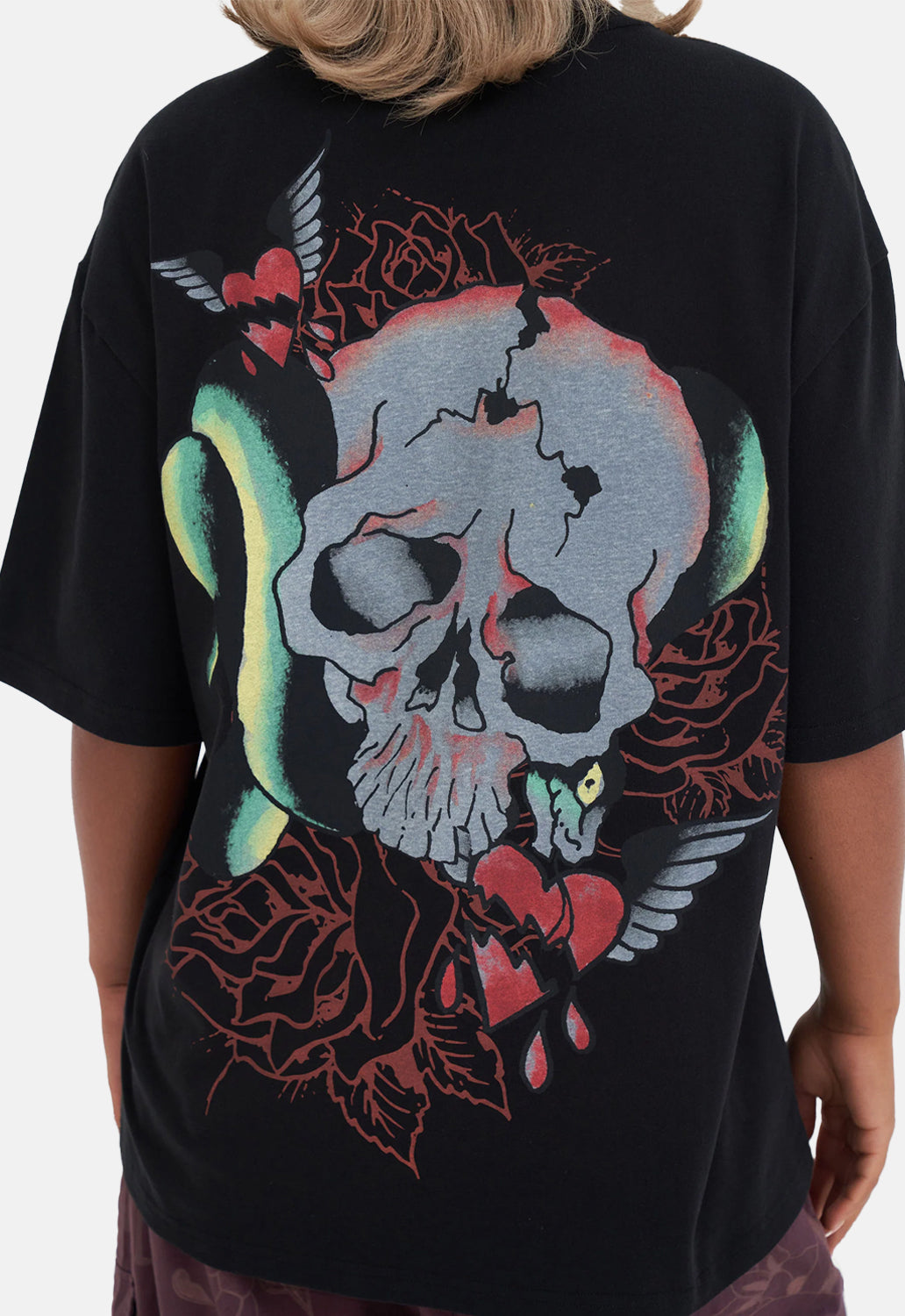Snake Skull Back Print T-Shirt