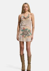 Tiger Print Cowl Mesh Dress