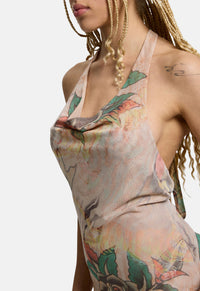 Tiger Print Cowl Mesh Dress