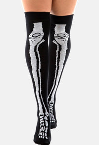 Skeleton Bones Over The Knee Socks