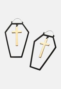 Gold Cross Coffin Plug Hoops